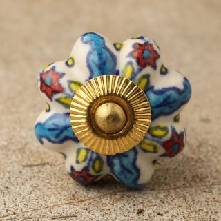 BPCK-095 Turquoise leaf ceramic knob-Brass