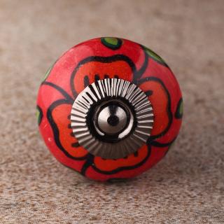 BPCK-116 Orange flower and Green leaf ceramic knob-Antique Silver