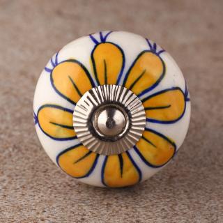 BPCK-161 Yellow Flower with White Base Ceramic knob-Silver
