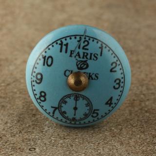 BPCK-175 Black Clock with Turquoise Ceramic Antique Brass knob