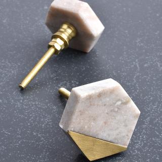 Hexa Shape White Stone Cabinet Knob-1