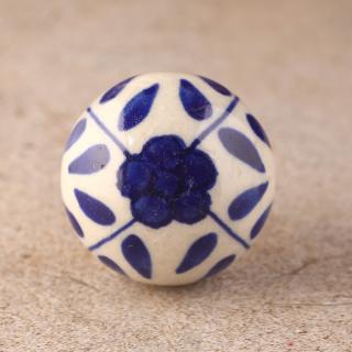 KPS-4691 Blue Floral White Ceramic Cabinet Knob