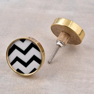 Round Black and White Zig Zag Wood Drawer Knobs Round Black and White Zig Zag Wood Drawer Knobs