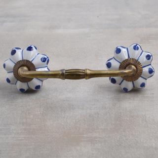 Blue Floral Design on a White Cabinet Knob