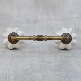 P-BPCK-043-03 Cream Colored Flower Cabinet Pull-Antique Brass ( 4 inch 