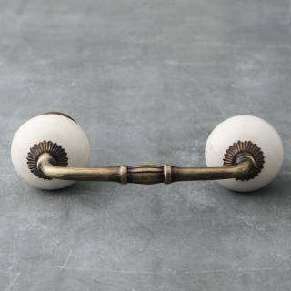 P-BPCK-068-03 Creamy  Ceramic Cabinet Handle Pull-Antique Brass