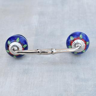 Red flower and Green leaf with Blue base ceramic Pull