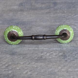 White Embossed Design On Green Base Cabinet Pull