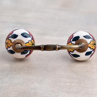 Yellow,Red Flower and Green leaf with White Ceramic knob