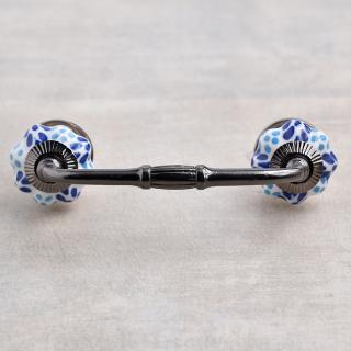 Blue and Turquoise Flowers with White Base Ceramic knob