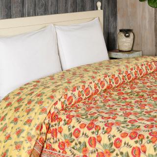Kyari Yellow and Pink Hand Screen Print Cotton Quilt Kyari Yellow and Pink Hand Screen Print Cotton Quilt