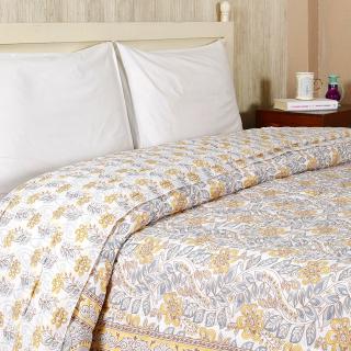 Vaidehi Grey and Yellow Hand Screen Print Cotton Quilt Vaidehi Grey and Yellow Hand Screen Print Cotton Quilt