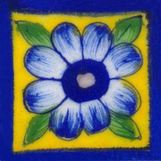 Blue bordered yellow tile wih blue flower Blue bordered yellow tile wih blue flower