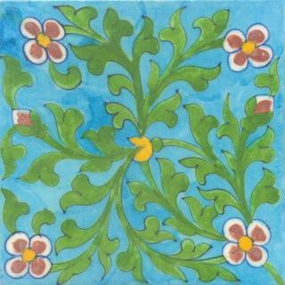 Red Flowers and Green leaf with Turquoise Base Tile Red Flowers and Green leaf with Turquoise Base Tile