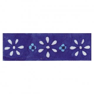 White and Turquoise Flowers with Blue Base Tile White and Turquoise Flowers with Blue Base Tile