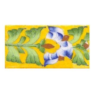 Blue, brown flower with green leaves on yellow tile (2x4-BPT10) Blue, brown flower with green leaves on yellow tile (2x4-BPT10)
