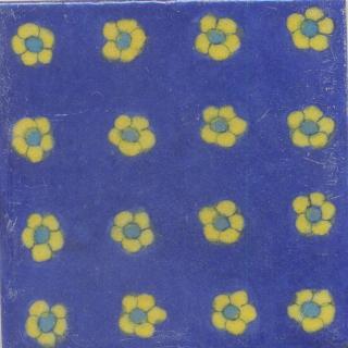 Yellow and Blue Flower with Blue Base Tile Yellow and Blue Flower with Blue Base Tile