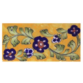 Blue and Brown Flowers and Green Shaiding leaf with Yellow Base Tile-4 Blue and Brown Flowers and Green Shaiding leaf with Yellow Base Tile-4