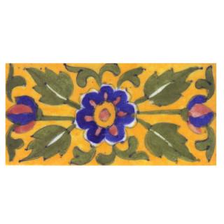 Blue,Brown and Yellow Flower and Green leaf with Yellow base Tile-2 Blue,Brown and Yellow Flower and Green leaf with Yellow base Tile-2
