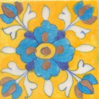 Turquoise,Brown and Yellow Flower and White leaf with Yellow Base Tile Turquoise,Brown and Yellow Flower and White leaf with Yellow Base Tile
