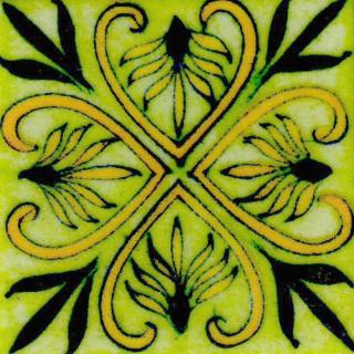 Yellow and green pattern on light green tile (3x3-bpt12)