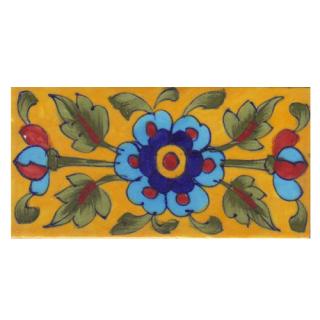 Turquoise,Blue,Brown,Yellow Flower and Green Shaiding leaf with Yellow Base Tile2 Turquoise,Blue,Brown,Yellow Flower and Green Shaiding leaf with Yellow Base Tile