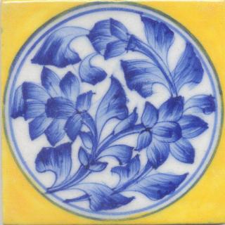 Blue Flower and leaf with Yellow Base Tile Blue Flower and leaf with Yellow Base Tile