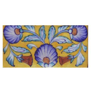 Blue Shaiding Flowers Design on Yellow Base Tile Blue Shaiding Flowers Design on Yellow Base Tile