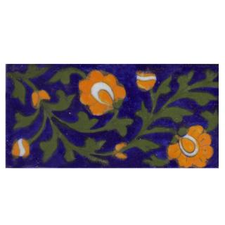 Yellow Flowers and Green Leaf with Blue Base Tile7