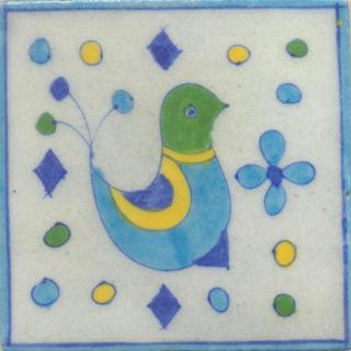 Bird Design on White Base Tile