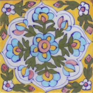 Flowers Deisgn on Yellow Base Tile