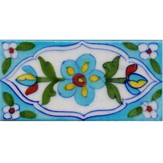 Turquoise Flowers and Green Leaves On Turquoise Base Tile Turquoise Flowers and Green Leaves On Turquoise Base Tile