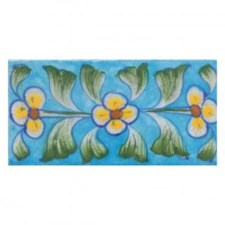 Yellow Flowers and Lime Green leaf with Turquoise Base Tile Yellow Flowers and Lime Green leaf with Turquoise Base Tile