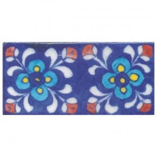 Yellow,Blue and Turquoise Flowers and White leaf with Blue Base Tile Yellow,Blue and Turquoise Flowers and White leaf with Blue Base Tile