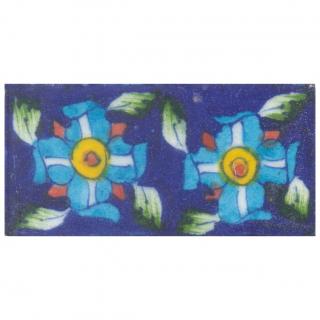Two Turquoise Flowers on Blue Base Tile Two Turquoise Flowers on Blue Base Tile