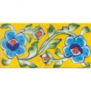 Turquoise,Blue and Red Flowers and Lime Green leaf with Yellow Base Tile Turquoise,Blue and Red Flowers and Lime Green leaf with Yellow Base Tile