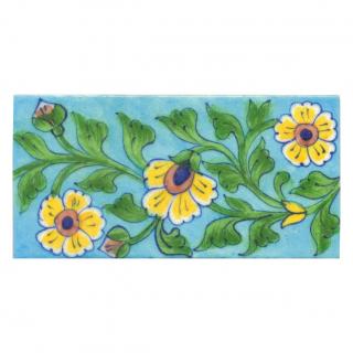 Yellow,Brown and Blue Flowers and Lime Green leaf with Turquoise Base Tile Yellow,Brown and Blue Flowers and Lime Green leaf with Turquoise Base Tile