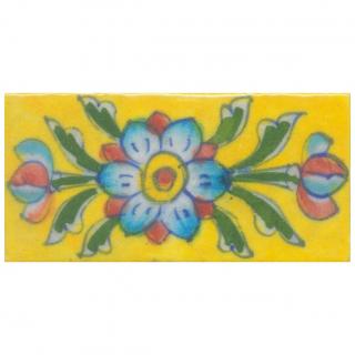 Turquoise Flowers Design on Yellow base Tile Turquoise Flowers Design on Yellow base Tile