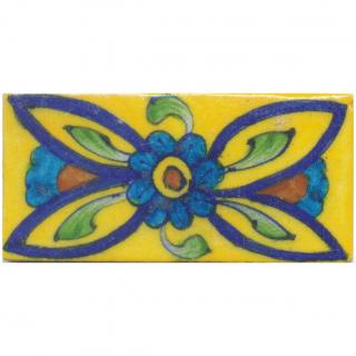 Turquoise and Yellow Flowers and Green leaf with Yellow Base Tile Turquoise and Yellow Flowers and Green leaf with Yellow Base Tile