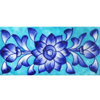 White Flowers and Leaves With Blue Shading On Turquoise Base Tile White Flowers and Leaves With Blue Shading On Turquoise Base Tile