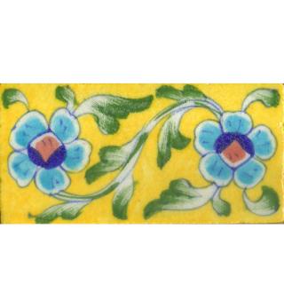 Two Turquoise Flowers On Yellow Base Tile Two Turquoise Flowers On Yellow Base Tile