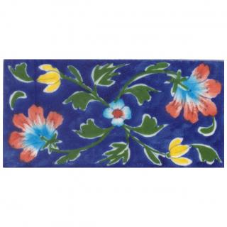 Red and Turquoise Flowers and Green leaf with Blue Base Tile Red and Turquoise Flowers and Green leaf with Blue Base Tile