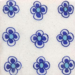 White and Turquoise Flowers with White Base Tile