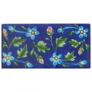 Yellow and Turquoise Flowers and Lime Green leaf with Blue Base Tile