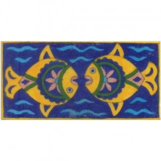 Two Fish yellow,Brown,Blue and Green with Blue Base Tile