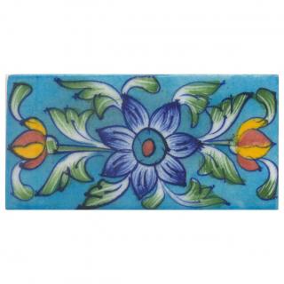 Flowers Deisgn on Turquiose Base Tile