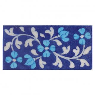 Turquoise Flowers and White leaf with Blue Base Tile