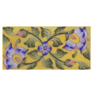Two Blue Shaiding Flowers Design on Yellow Base Tile
