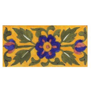 Blue,Brown and Yellow Flower and Green leaf with Yellow base Tile-01
