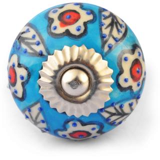 White Flowers on Turquoise Ceramic knob White Flowers on Turquoise Ceramic knob